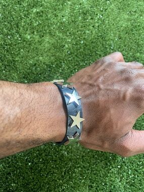 Black Leather Star Stud Bracelet - Men's Accessory